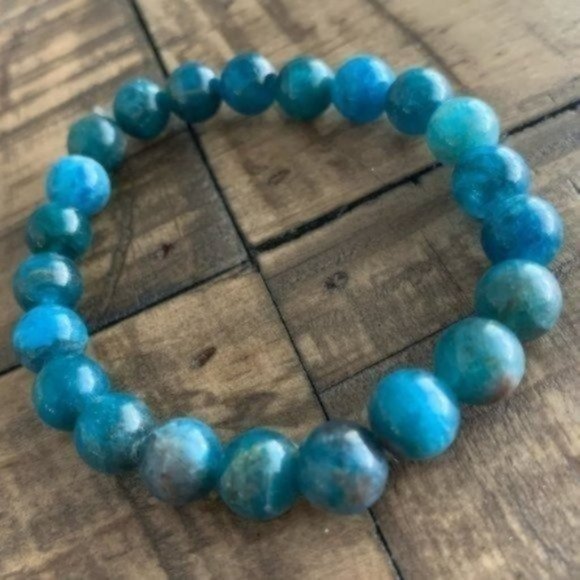 7.5mm Blue Apatite Bead Chakra Stretch Bracelet - Picture 6 of 7